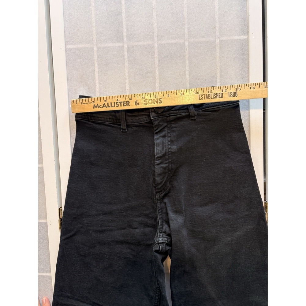 Zara Women Sz 4 Black High Waist Wide Leg Raw Hem Frayed Denim Barrel Jeans - Picture 6 of 8